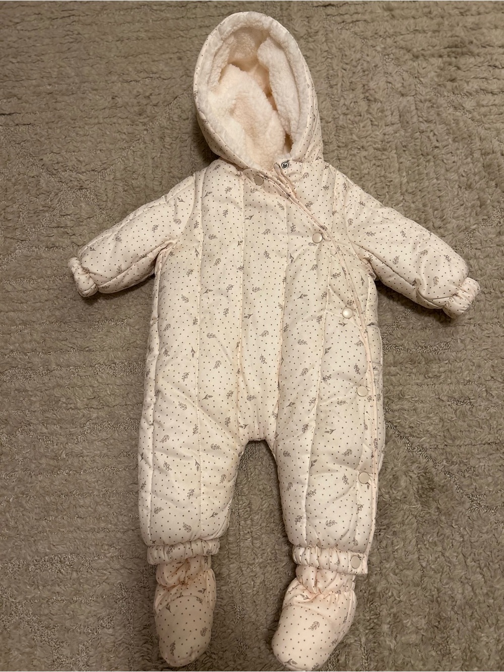 Zara Cozy Cream Hooded Baby One-Piece Snowsuit